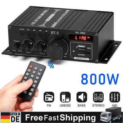 800W Verstärker Stereo Amplifier HIFI Digital Bluetooth FM USB Vollverstärker