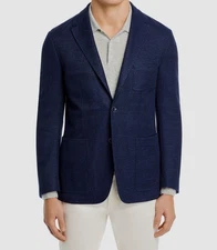 Canali Men's Blue Textured Jersey Regular Fit Sport Coat Jacket 50R
