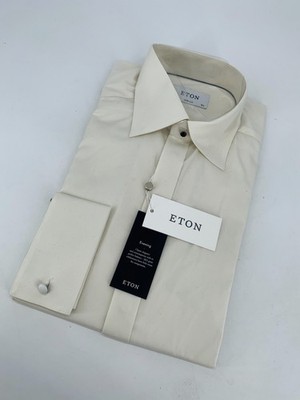 Eton Dress Shirt Mens M 15 1/2 - 39 Beige Poplin Super Slim Fit Formal Business