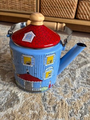 Moomin x Fuji Enamel Kettle Moomin House Red Roof Wooden Handle Used