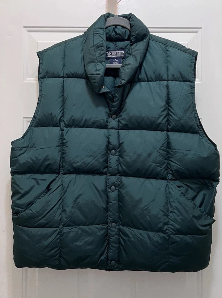 Lot 2 Land’s End Men’s Large Down Puffer Nylon Vest  Emerald Green & Wine 42-44 - Image 4 of 4