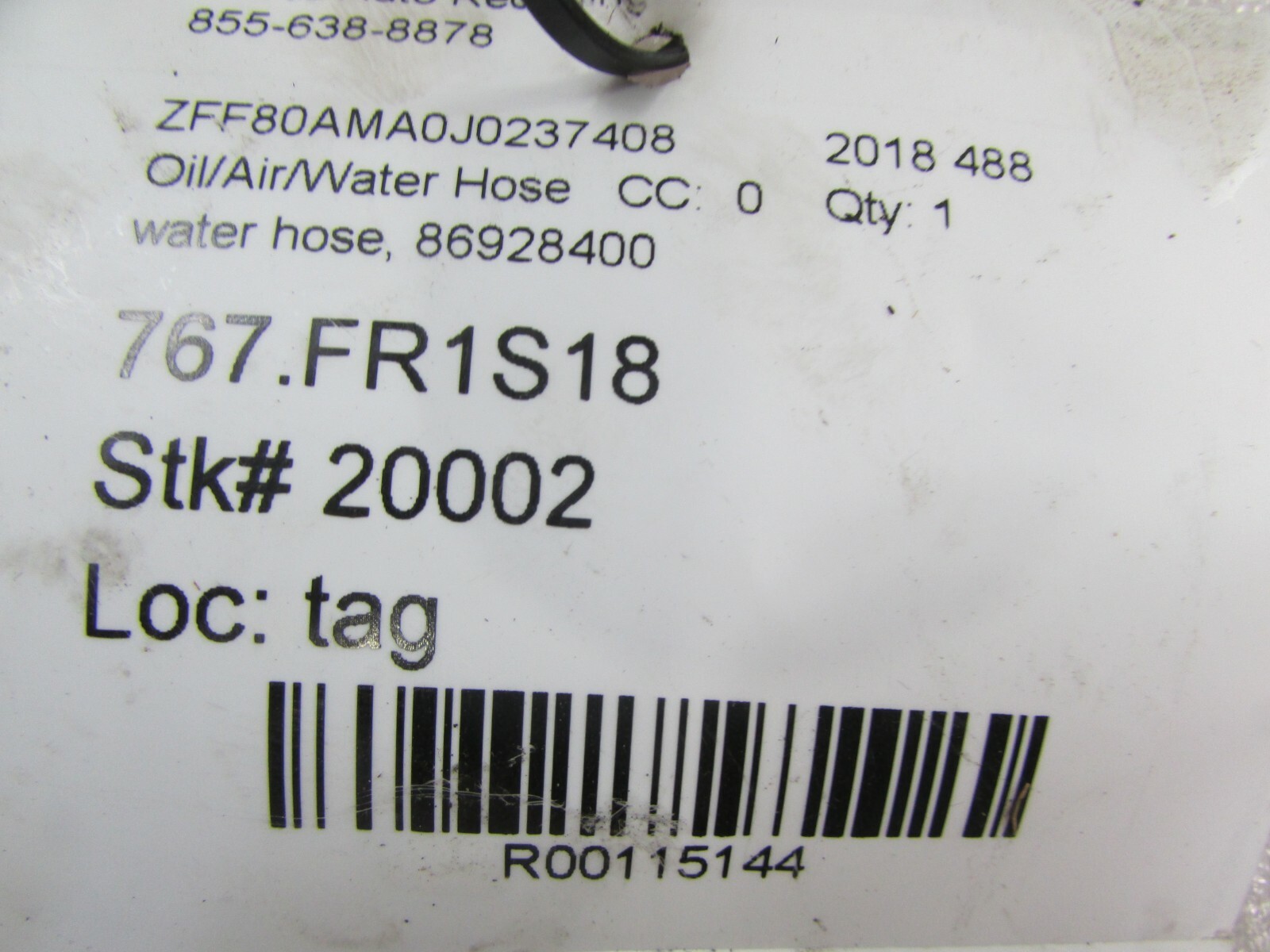 Ferrari 488, Water Hose Union, Used, P/N 86280900