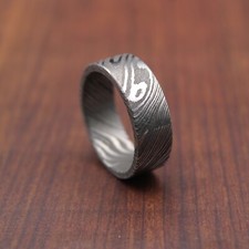 Simple Damascus steel Ring with Deep Pattern 6mm Flat Shape Ring Band