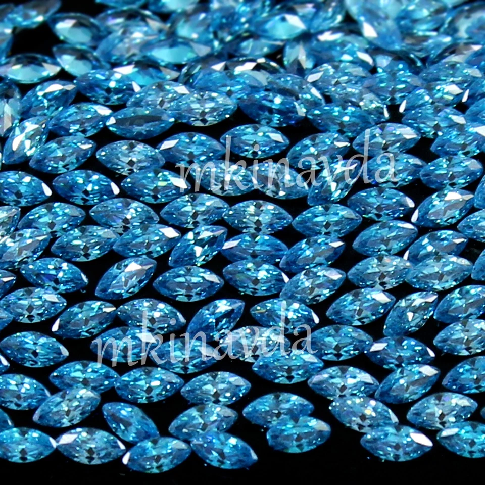 Lote de 100 piezas de piedras preciosas de corte marquesa color aguamarina azul certificado natural 3x1,5 mm Foto 2 de 4