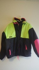 Vintage Columbia Windbreaker - Black Neon Colorblock - Women Large Radial Sleeve