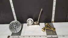 Golf Desktop - Brass Interlocking Tees, Glass Golf Ball, Clock No Batteries