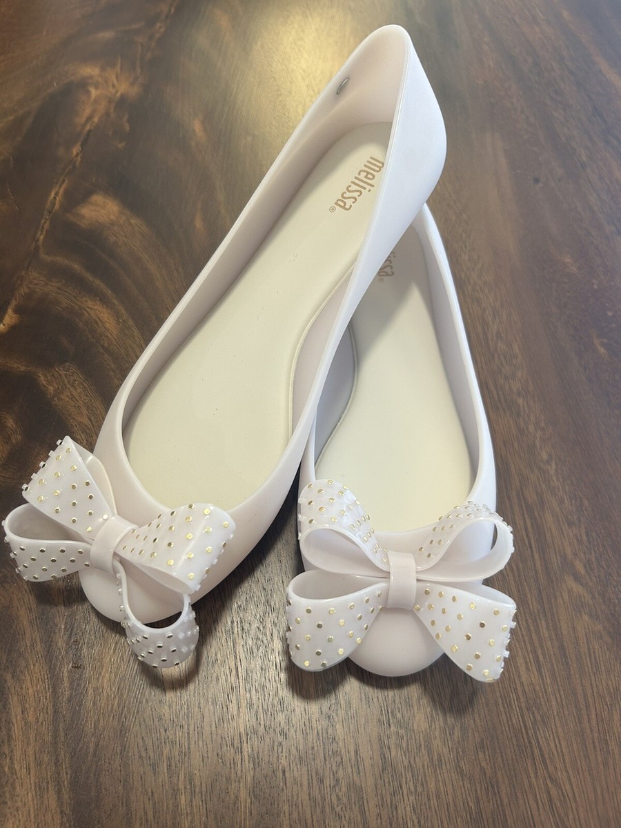Melissa White Flats Women Size Big Bow Jelly New In Box
