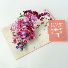 Pop Up Greeting Card Purple Orchid Blooming Colorful Flower Nature Birthday Card