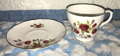 Duchess Fine Bone China Teacup Cup & Saucer Red Rose Burgundy Made In England
