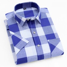 Mens Dress Shirts Short Sleeves Formal Business No Iron Plaids Casual Shirts Top