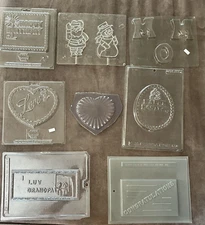 Lot of 8  Vintage Clear Plastic LARGE  Chocolate Bar & Candy Molds