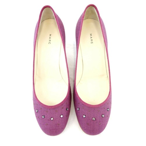 Zapatos de salón de mujer MARC JACOBS tela de lino púrpura cuero burdeos 38 Np 255 nuevos - Imagen 5 de 11
