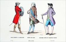 ENGLISH CLOTHING, COURTIER in COURT DRESS, SUMMER COSTUME - 19th century engraving