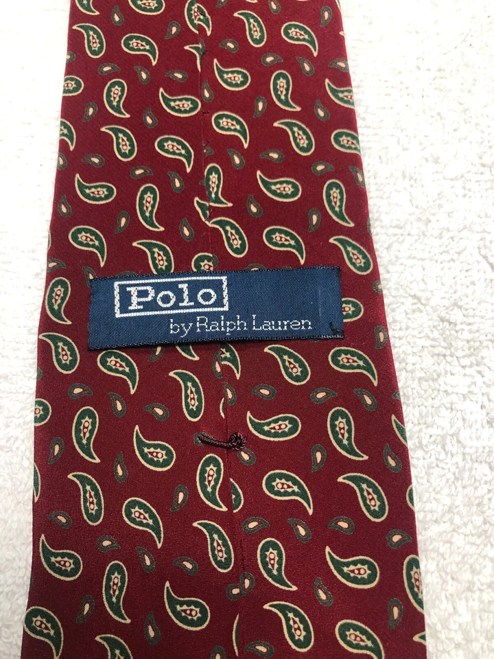 RALPH LAUREN CORBATA HOMBRE ROJA CON PAISLEY VERDE 3,25 X 60 Foto 4 de 4
