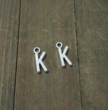 2 Letter K Charms Alphabet Pendants Uppercase Antiqued Silver