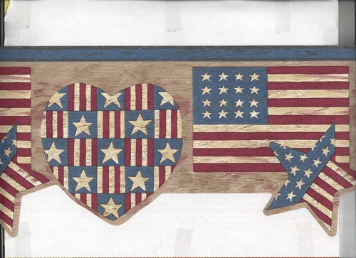 * WALLPAPER BORDER DIE CUT AMERICANA FLAG HEART STAR PATRIOTIC NEW COUNTRY - Picture 3 of 4