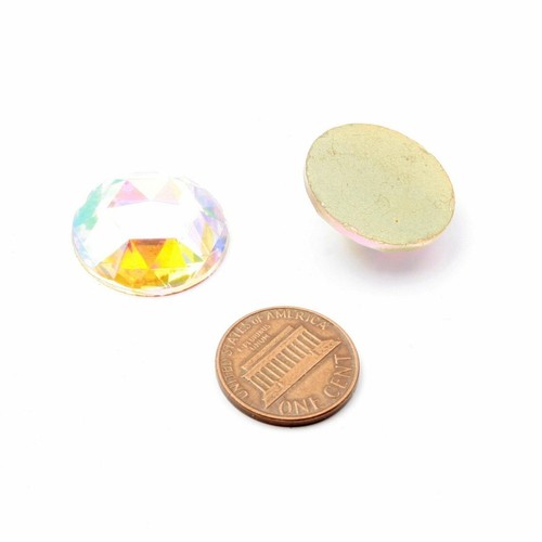 2 Czech vintage foiled AB crystal faceted flat back rhinestones 21mm - Picture 3 of 3