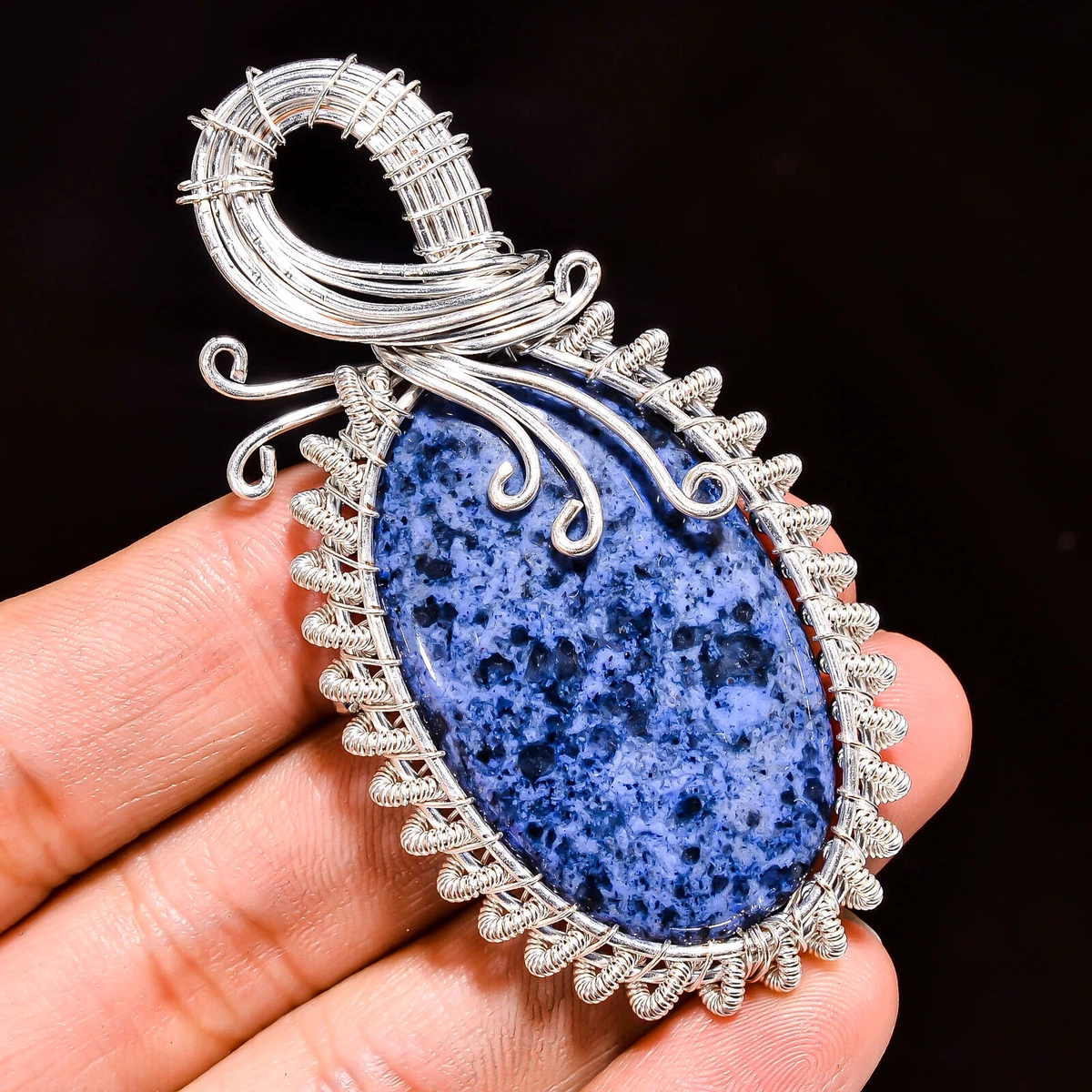 Dumortierite Handmade 925 Sterling Silver Wire Wrapped Pendant 2.7