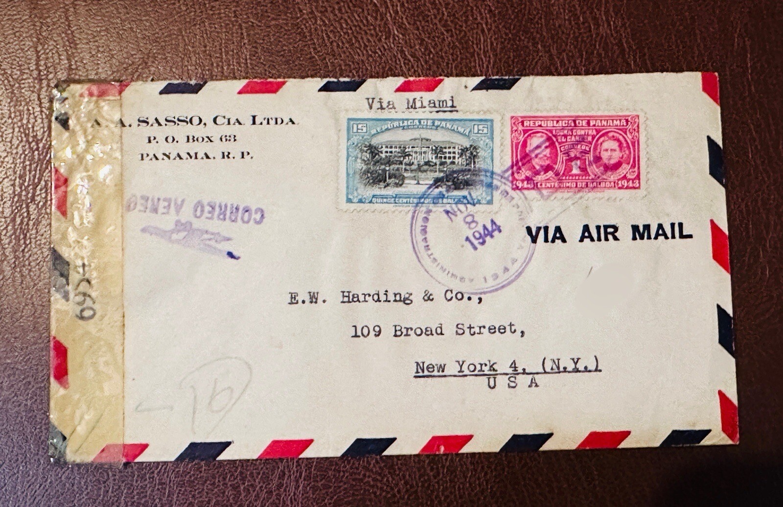 PANAMA 1944 Airmail WWII COVER TO NEW YORK USA