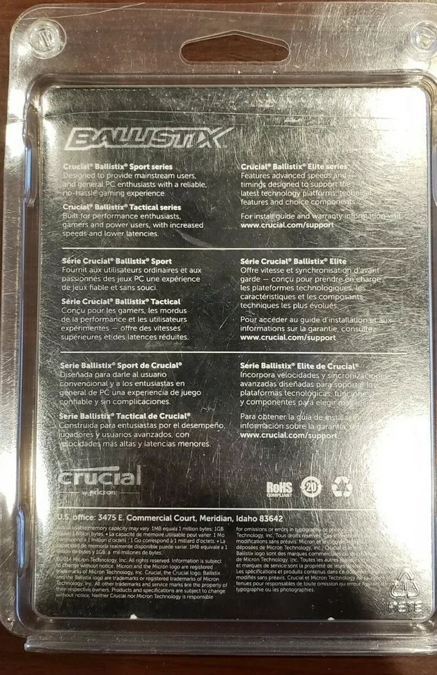 Ballistix Sport LT 8GB Single DDR4 2400 MT/s (PC4-19200) SODIMM 260-Pin Memory - Image 2 of 2