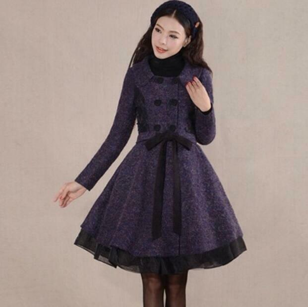 ALTRA Womens New Lolita Double Breast Bow Tie Slim Wool Blend Coat Jacket Outwear DIWY