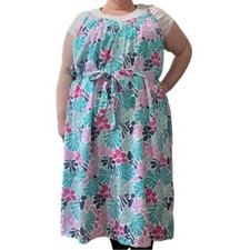 NWT Gap Tropical Floral Midi Dress Belted Womens Plus 2X Cotton NEW