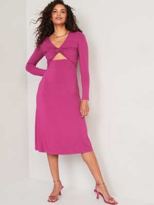 New Women's Old Navy Fit & Flare Twist-Front Cutout Midi Dress U pick Pink  | eBay