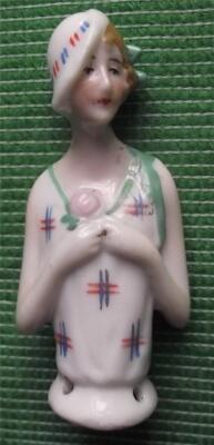 Vintage Art Deco Dame Keramik Halbpuppe für Mütze Pin Kissen Bob Haar Mütze