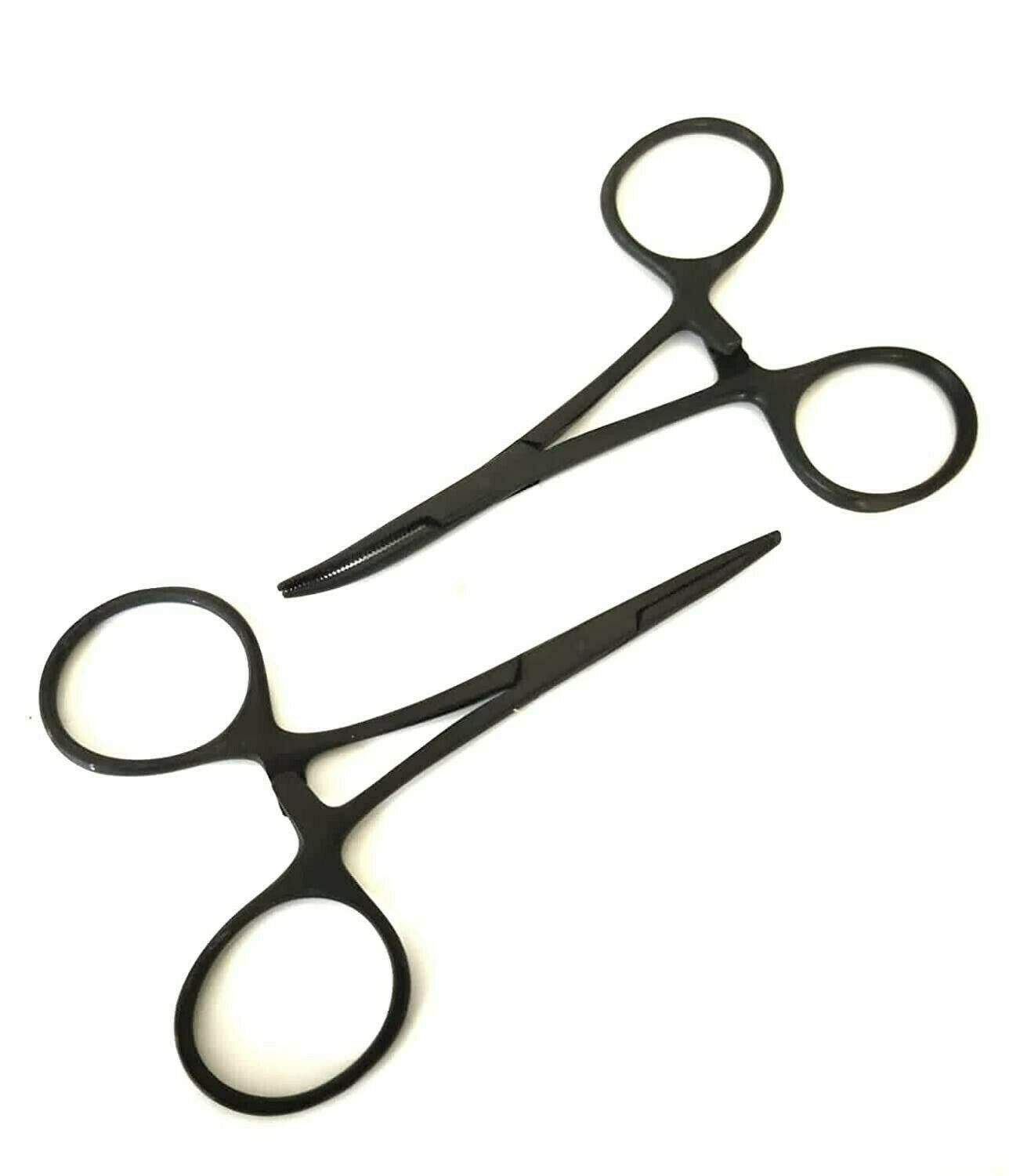 Set of 2 Black Mosquito Hemostat Forceps 3.5" Straight & Curved ...