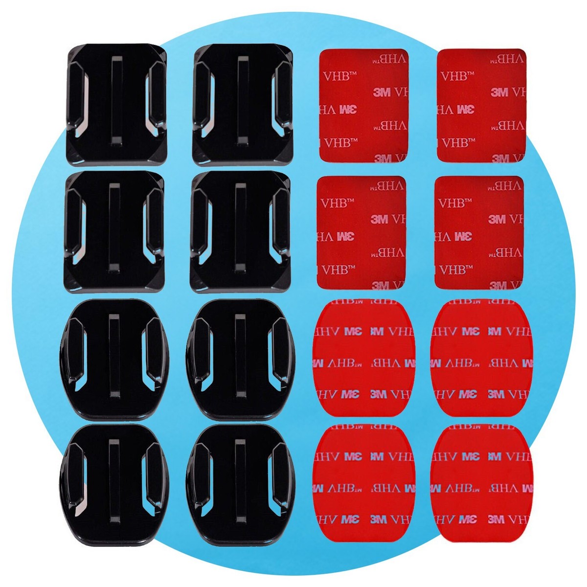 Set of Curved and Flat Holders with 3M® double sided adhesive tape for  GoPro