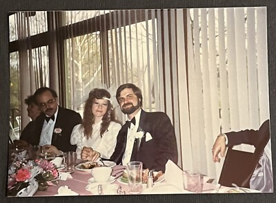 FOUND VINTAGE PHOTO PICTURE Bride And Groom At Table On Their Wedding Day