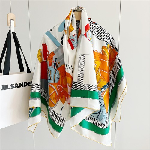 Sallys Car Print Twill Silk Wrap Scarf Bandana Large Square Shawl Kerchief 53" - Picture 6 of 37
