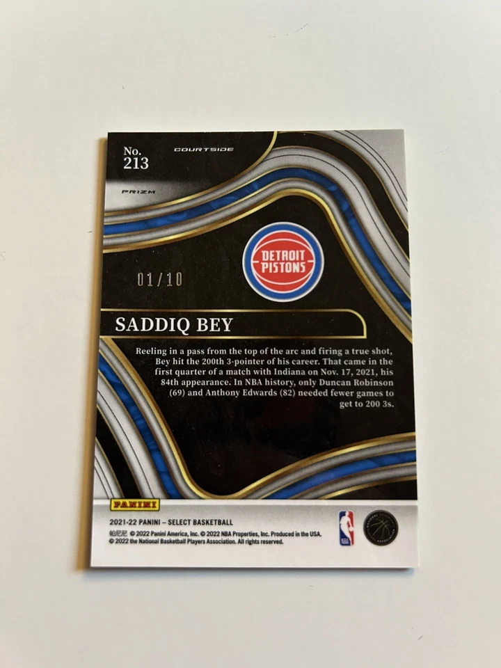 Saddiq Bey 2021/22 Select Prizm Courtside Gold Card 10 - Image 2 of 2