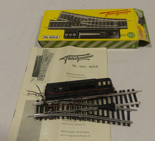 Fleischmann H0 1:87  No. 1624 A  elektr. Weiche 15 °  OVP mit Betriebsanleitung | Condition: Gebraucht