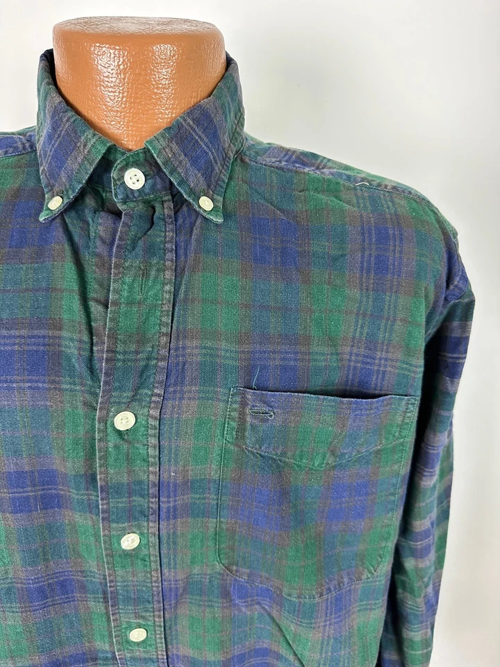 Vintage 90s Button Up Shirt Men Medium Blue Green Plaid Travel Outdoors Grunge - Image 2 of 4