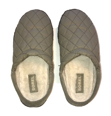 Sorel Nakiska Womens Nylon Fleece Slide Mule Slippers Green