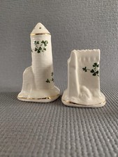 Irish Castle Shamrock Salt & Pepper Shakers Carrigaline Pottery Cork Ireland VGT