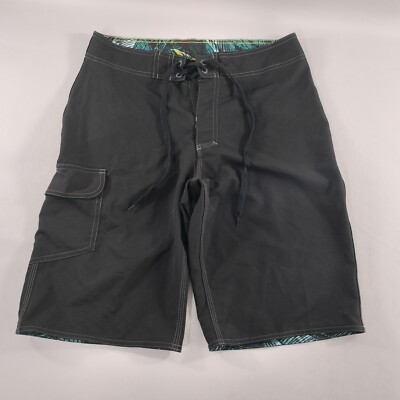 Burnside Board Cargo Pocket Black Board Shorts Swim Trunks Mens Size 28 