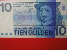 J7234  NETHERLANDS  BANKNOTE 1968   10  GULDEN  AU 1 X LIGHT  FOLDED