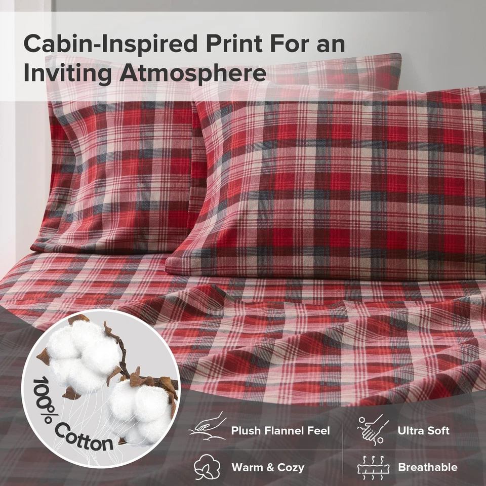 Juego de sábanas Woolrich franela 100 % algodón cálidas suaves con 14 elásticos Foto 3 de 4