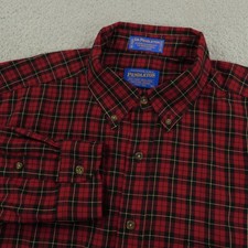 VTG Pendleton Shirt Mens XL Red Black Tartan Plaid Virgin Wool USA Made Fabric