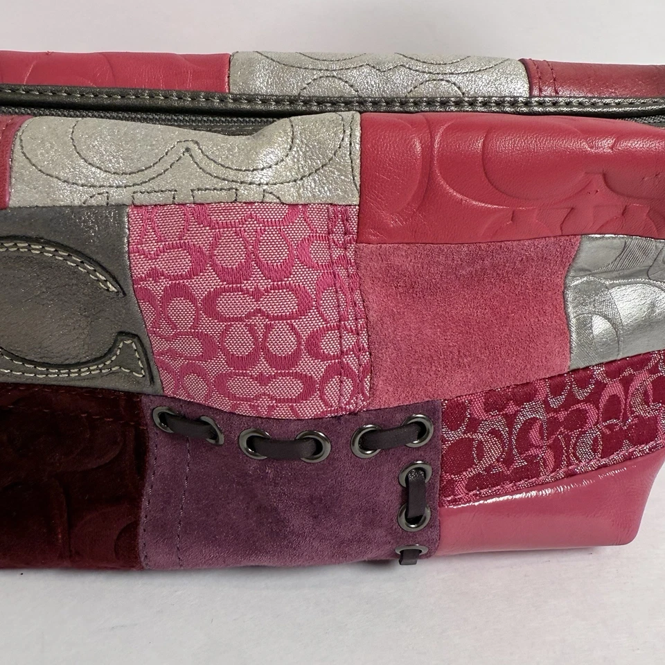 Bolso de Hombro Coach Signature Patchwork Rosa Y2K Cuero Lona Gamuza Foto 4 de 4