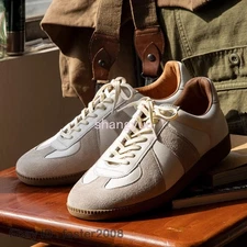 Vintage 70s German Army Trainer Shoes Mens Lace Up Leather GAT Sneaker White