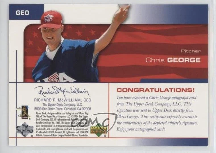 2004 USA Baseball 25-Year Anniversary Signatures Black Ink Chris George Auto - Image 2 of 2