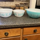 White Milk Glass Mixing Bowl Set, Turquoise Rooster Pattern, Round