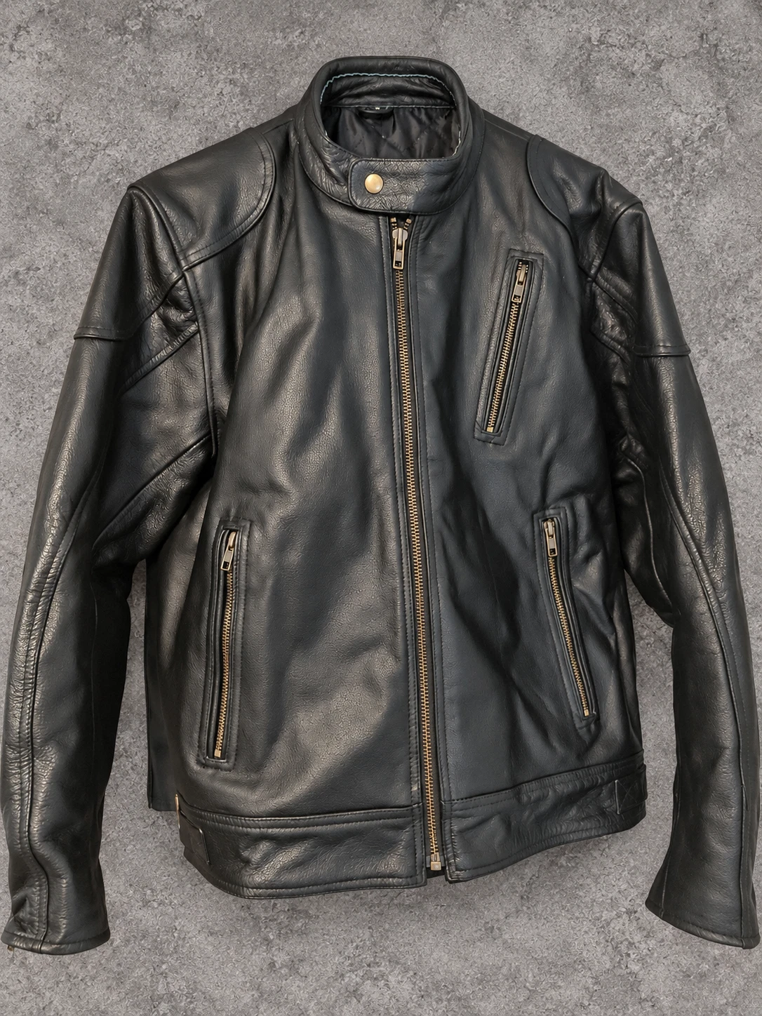 HWK Men’s Black Genuine Buffalo Leather Café Racer Motorcycle Jacket – Size S - product detail image 1