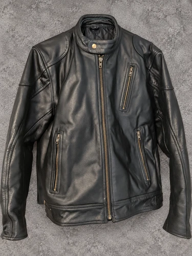 HWK Men’s Black Genuine Buffalo Leather Café Racer Motorcycle Jacket – Size S video thumbnail
