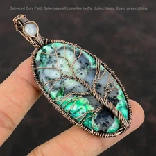 New Year Sale Copper Green Dendrite Opal Stone Rainbow Moonstone Pendant Jewelry
