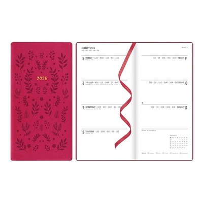 Letts of London  2026 Woodland Weekly/Monthly Planner, 6.625'' x 3.25'', Pink 