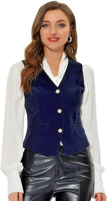 Allegra Women's V-Neck Vest Sleeveless Button Down Steampunk Velvet Waistcoat XL